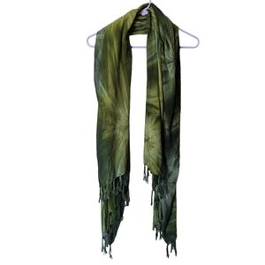 Women's OS Long Tropical Boho Green Tie Dye & Fringe Sarong Wrap/Neck Scarf